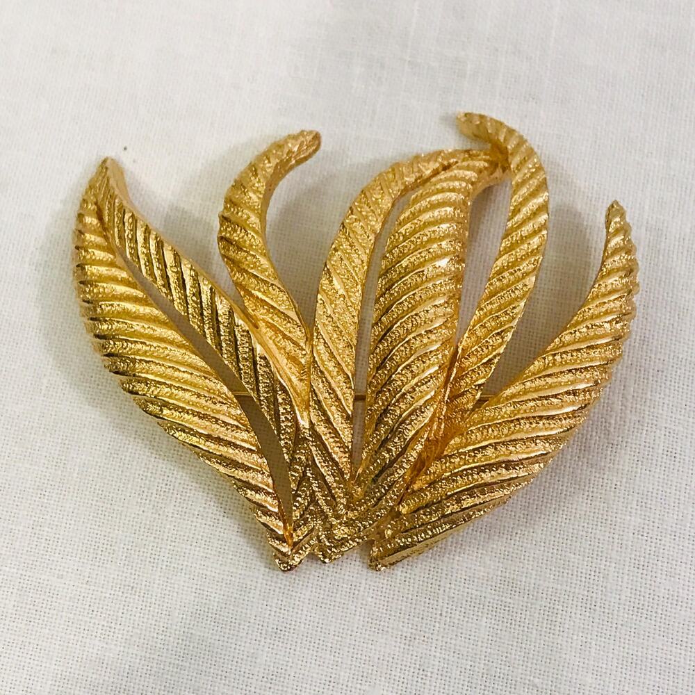 Vintage Christian Dior Signed Gold Tone Leaf Brooch - Designer Jewelry Pin